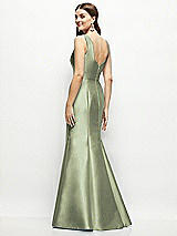 Rear View Thumbnail - Sage Satin Square Neck Fit and Flare Maxi Dress