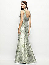 Rear View Thumbnail - Sage Cottage Rose Floral Satin Square Neck Fit and Flare Maxi Dress