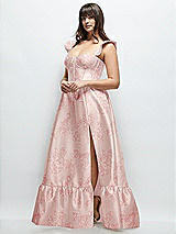 Alt View 2 Thumbnail - Bow And Blossom Print Floral Satin Corset Maxi Dress with Ruffle Straps & Skirt