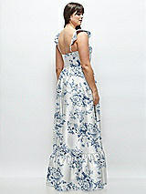 Alt View 3 Thumbnail - Cottage Rose Larkspur Floral Satin Corset Maxi Dress with Ruffle Straps & Skirt