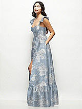 Side View Thumbnail - Porcelain Blue Seraphina Floral Floral Satin Corset Maxi Dress with Ruffle Straps & Skirt