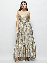 Front View Thumbnail - Winter Mist Strapless Cat-Eye Boned Bodice Brocade High-Low Dress