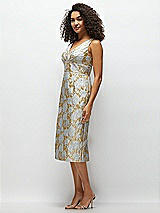 Side View Thumbnail - Winter Mist V-Neck Gold Brocade Column Midi Dress