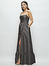 Side View Thumbnail - Caviar Gray Strapless Cat-Eye Boned Bodice Maxi Dress with Ruffle Hem