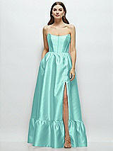 Front View Thumbnail - Coastal Strapless Cat-Eye Boned Bodice Maxi Dress with Ruffle Hem