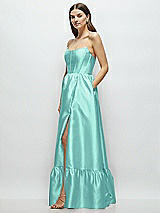 Side View Thumbnail - Coastal Strapless Cat-Eye Boned Bodice Maxi Dress with Ruffle Hem