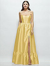 Front View Thumbnail - Maize Strapless Cat-Eye Boned Bodice Maxi Dress with Ruffle Hem