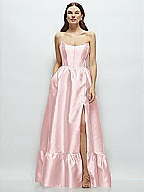 Front View Thumbnail - Ballet Pink Strapless Cat-Eye Boned Bodice Maxi Dress with Ruffle Hem