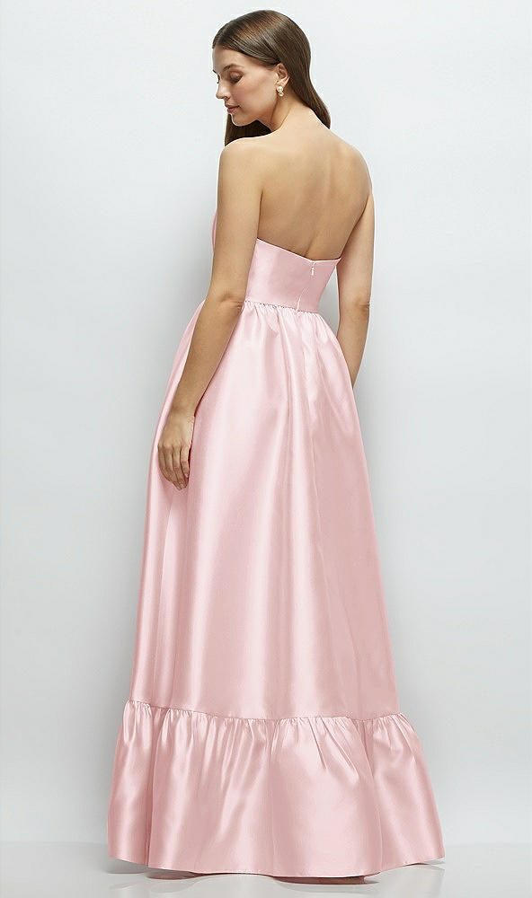 Back View - Ballet Pink Strapless Cat-Eye Boned Bodice Maxi Dress with Ruffle Hem