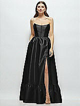 Front View Thumbnail - Black Strapless Cat-Eye Boned Bodice Maxi Dress with Ruffle Hem