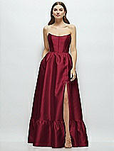 Front View Thumbnail - Burgundy Strapless Cat-Eye Boned Bodice Maxi Dress with Ruffle Hem