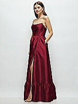 Side View Thumbnail - Burgundy Strapless Cat-Eye Boned Bodice Maxi Dress with Ruffle Hem