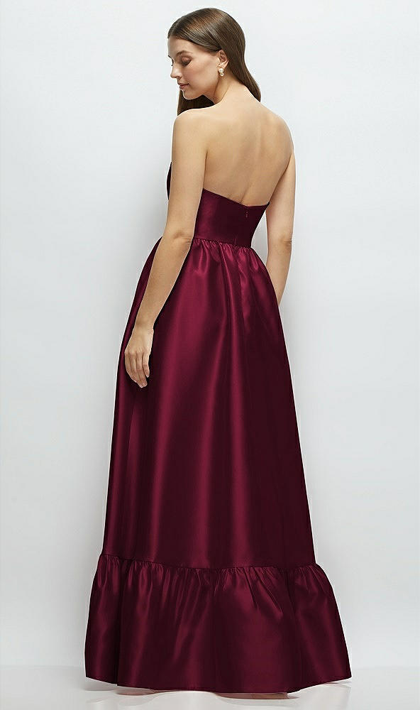 Back View - Cabernet Strapless Cat-Eye Boned Bodice Maxi Dress with Ruffle Hem