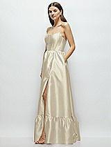 Side View Thumbnail - Champagne Strapless Cat-Eye Boned Bodice Maxi Dress with Ruffle Hem