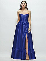 Front View Thumbnail - Cobalt Blue Strapless Cat-Eye Boned Bodice Maxi Dress with Ruffle Hem