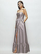 Side View Thumbnail - Cashmere Gray Strapless Cat-Eye Boned Bodice Maxi Dress with Ruffle Hem