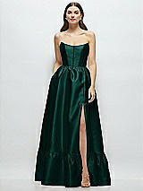 Front View Thumbnail - Evergreen Strapless Cat-Eye Boned Bodice Maxi Dress with Ruffle Hem