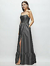 Side View Thumbnail - Gunmetal Strapless Cat-Eye Boned Bodice Maxi Dress with Ruffle Hem