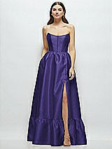 Front View Thumbnail - Grape Strapless Cat-Eye Boned Bodice Maxi Dress with Ruffle Hem