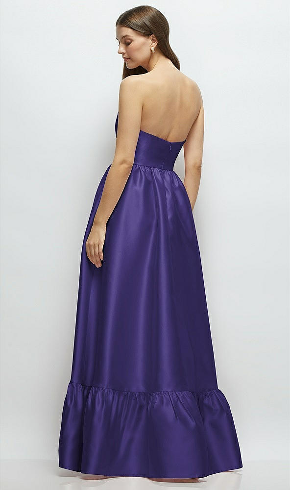 Back View - Grape Strapless Cat-Eye Boned Bodice Maxi Dress with Ruffle Hem