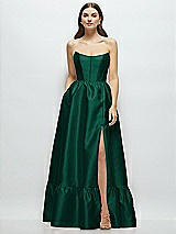 Front View Thumbnail - Hunter Green Strapless Cat-Eye Boned Bodice Maxi Dress with Ruffle Hem