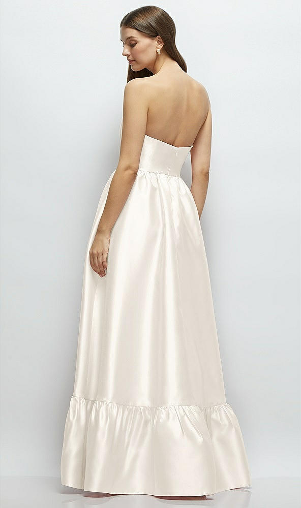 Back View - Ivory Strapless Cat-Eye Boned Bodice Maxi Dress with Ruffle Hem