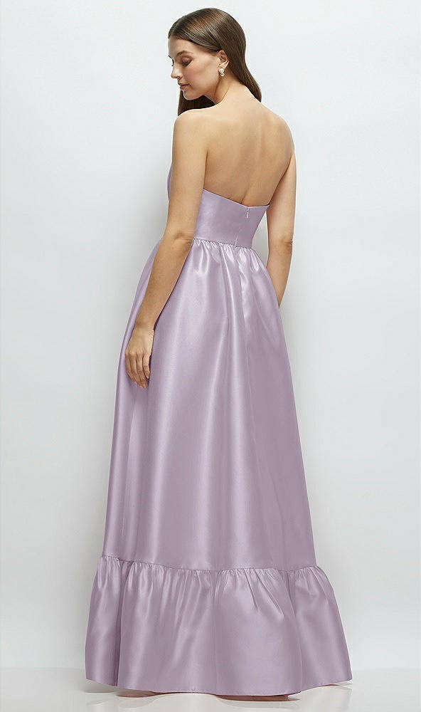 Back View - Lilac Haze Strapless Cat-Eye Boned Bodice Maxi Dress with Ruffle Hem