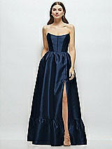 Front View Thumbnail - Midnight Navy Strapless Cat-Eye Boned Bodice Maxi Dress with Ruffle Hem