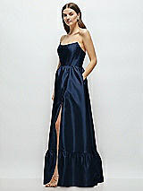 Side View Thumbnail - Midnight Navy Strapless Cat-Eye Boned Bodice Maxi Dress with Ruffle Hem