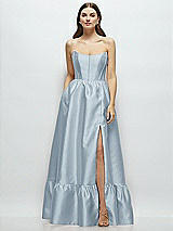 Front View Thumbnail - Mist Strapless Cat-Eye Boned Bodice Maxi Dress with Ruffle Hem