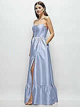 Side View Thumbnail - Sky Blue Strapless Cat-Eye Boned Bodice Maxi Dress with Ruffle Hem