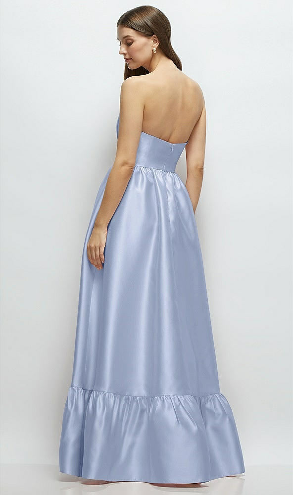 Back View - Sky Blue Strapless Cat-Eye Boned Bodice Maxi Dress with Ruffle Hem