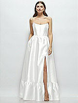 Front View Thumbnail - White Strapless Cat-Eye Boned Bodice Maxi Dress with Ruffle Hem