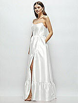 Side View Thumbnail - White Strapless Cat-Eye Boned Bodice Maxi Dress with Ruffle Hem