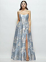 Side View Thumbnail - Porcelain Blue Seraphina Floral Floral Strapless Cat-Eye Boned Bodice Maxi Dress with Ruffle Hem