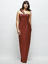 Alt View 1 Thumbnail - Auburn Moon Satin Twist Bandeau One-Shoulder Bias Maxi Dress