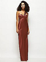 Front View Thumbnail - Auburn Moon Satin Twist Bandeau One-Shoulder Bias Maxi Dress