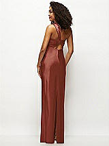 Rear View Thumbnail - Auburn Moon Satin Twist Bandeau One-Shoulder Bias Maxi Dress