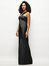 Side View Thumbnail - Black Satin Twist Bandeau One-Shoulder Bias Maxi Dress