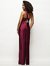 Rear View Thumbnail - Cabernet Satin Twist Bandeau One-Shoulder Bias Maxi Dress