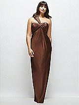 Alt View 1 Thumbnail - Cognac Satin Twist Bandeau One-Shoulder Bias Maxi Dress