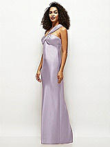 Side View Thumbnail - Lilac Haze Satin Twist Bandeau One-Shoulder Bias Maxi Dress