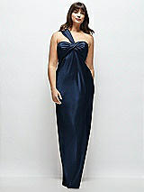 Alt View 1 Thumbnail - Midnight Navy Satin Twist Bandeau One-Shoulder Bias Maxi Dress