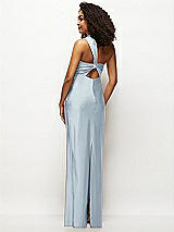 Rear View Thumbnail - Mist Satin Twist Bandeau One-Shoulder Bias Maxi Dress