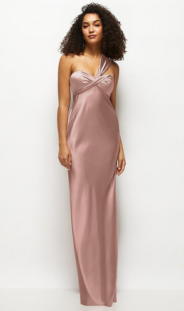 Front View - Neu Nude Satin Twist Bandeau One-Shoulder Bias Maxi Dress