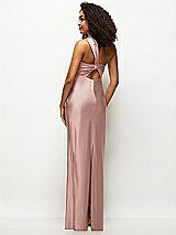 Rear View Thumbnail - Neu Nude Satin Twist Bandeau One-Shoulder Bias Maxi Dress