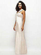 Side View Thumbnail - Oat Satin Twist Bandeau One-Shoulder Bias Maxi Dress