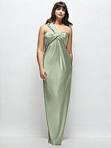 Alt View 1 Thumbnail - Sage Satin Twist Bandeau One-Shoulder Bias Maxi Dress