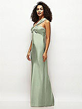 Side View Thumbnail - Sage Satin Twist Bandeau One-Shoulder Bias Maxi Dress