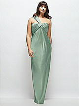 Alt View 1 Thumbnail - Seagrass Satin Twist Bandeau One-Shoulder Bias Maxi Dress